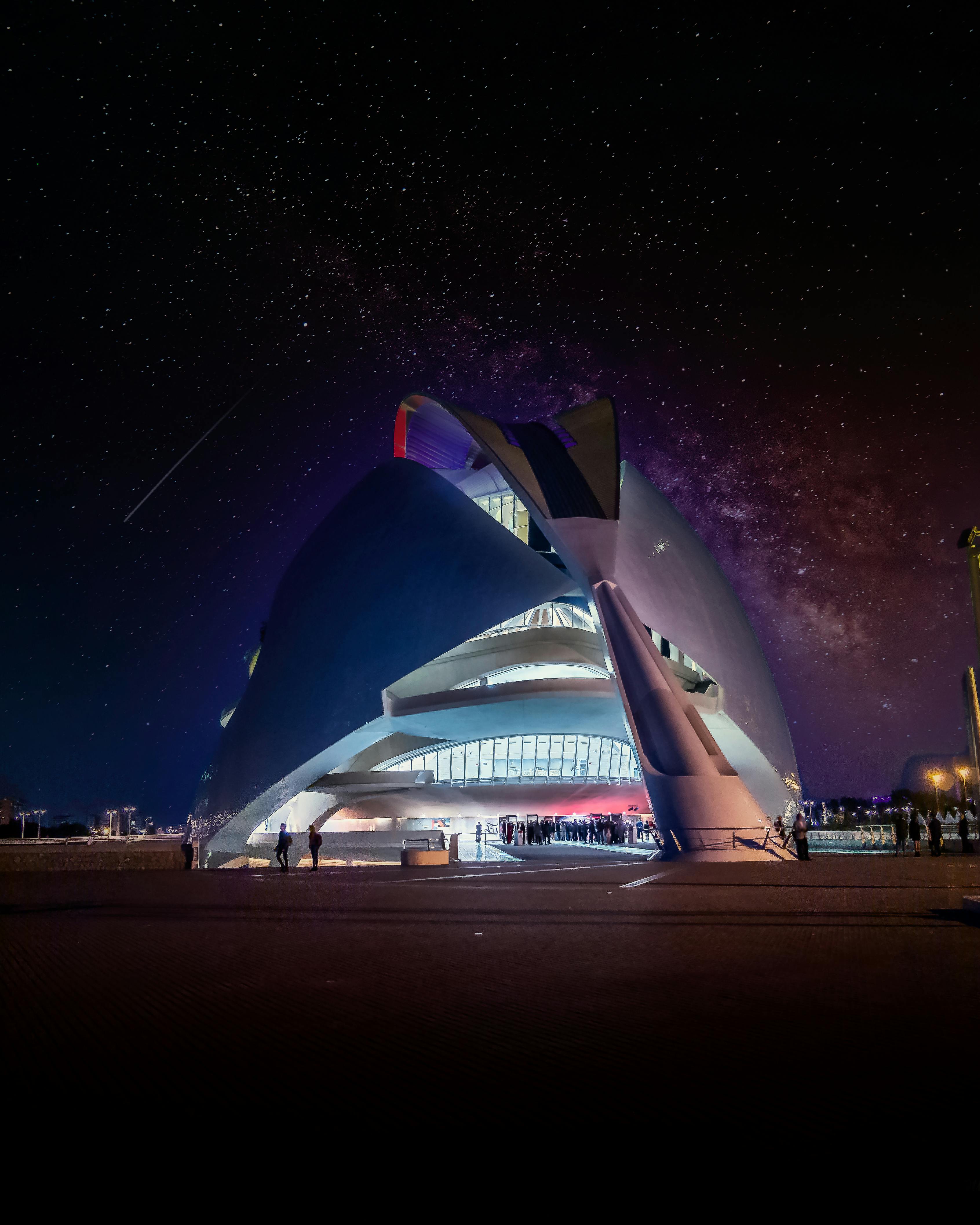 a modern building at night