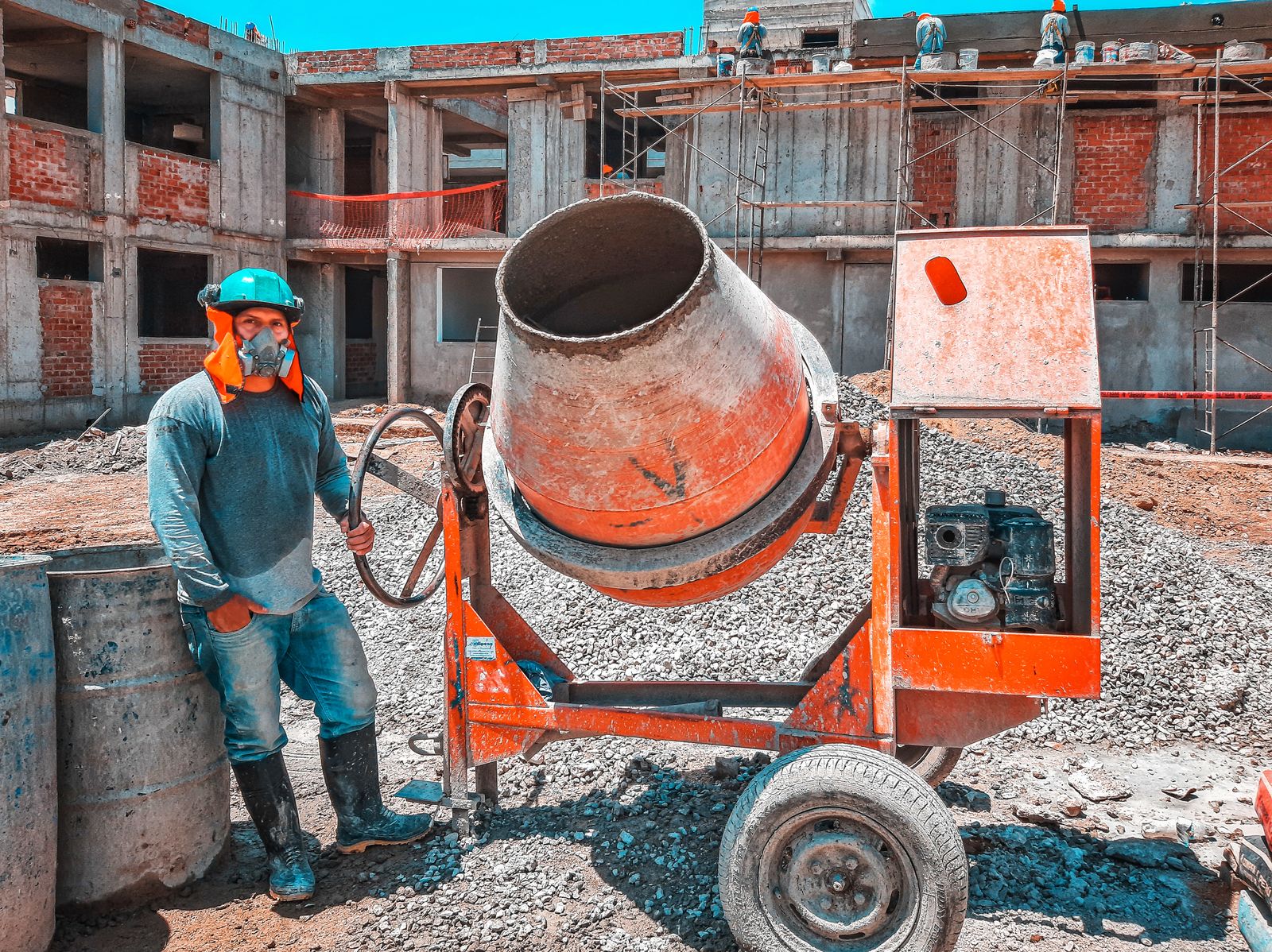 Concrete and masonry work on site