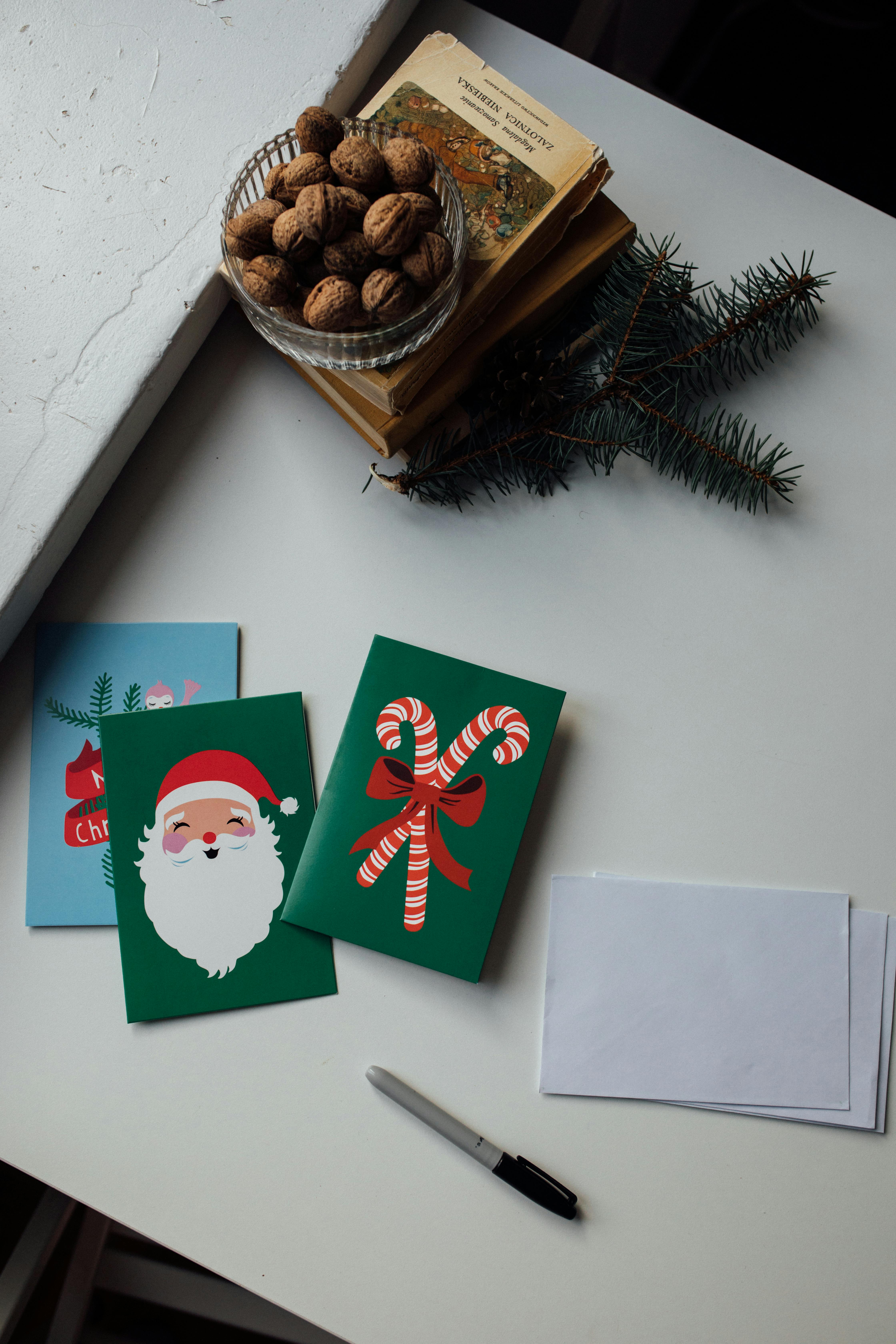 flat lay of christmas cards