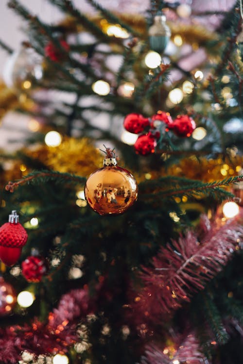 Gold Bauble on Christmas Tree