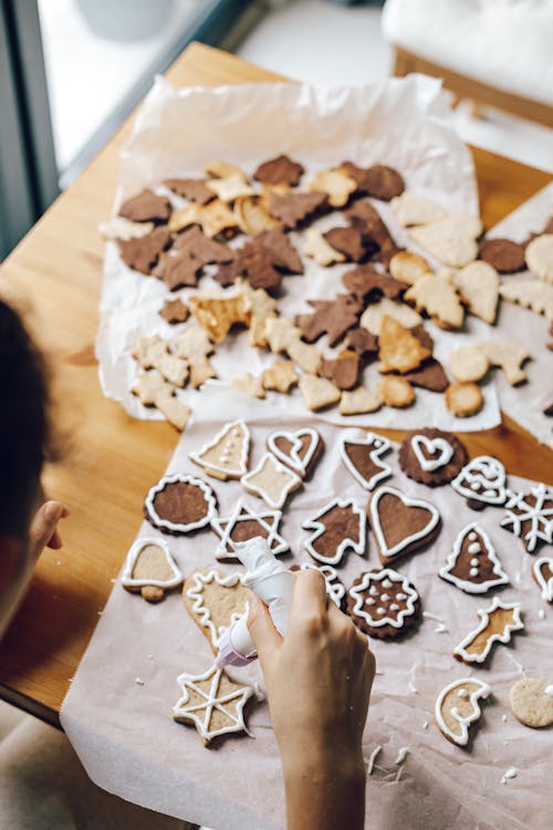 Brown and White Christmas Cookies with Icing 