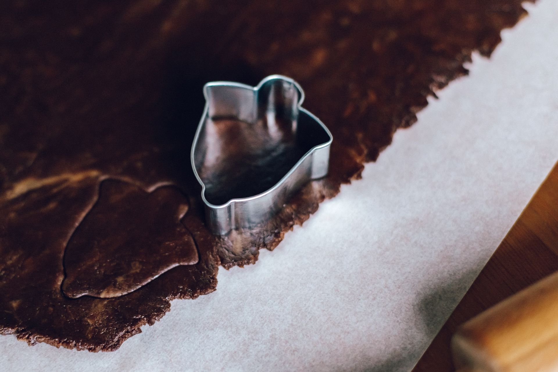 Stainless Bell Shape Cookie Cutter on Chocolate Dough