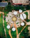 White round outdoor fountain located in modern city