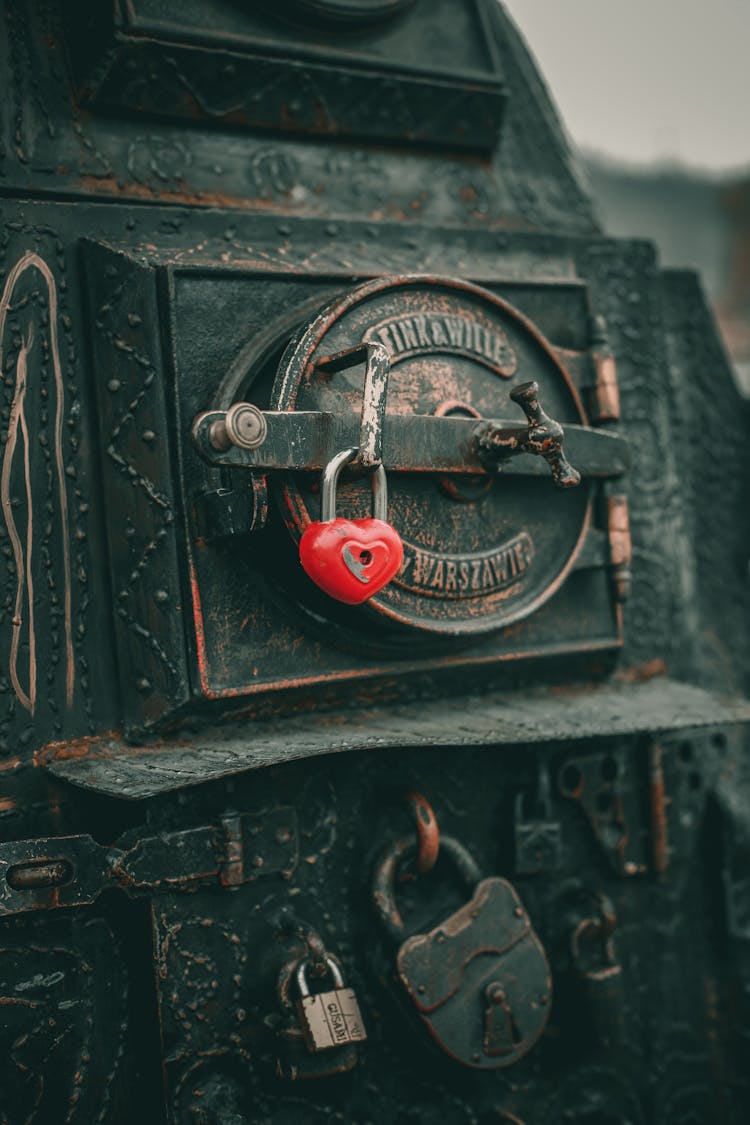 Red Heart Lock On Old Oven Door
