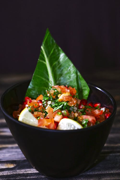 Vegetable Salad in a Black Bowl