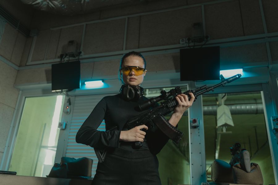 Indoor shooting range bay with targets