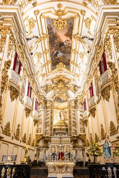 Stunning baroque interior of a Roman Catholic cathedral in Rio de Janeiro, Brazil.