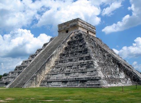 The majestic Pyramid of Chichen Itza, an ancient Mayan wonder in Mexico.