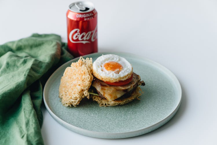 A Ramen Burger On A Plate