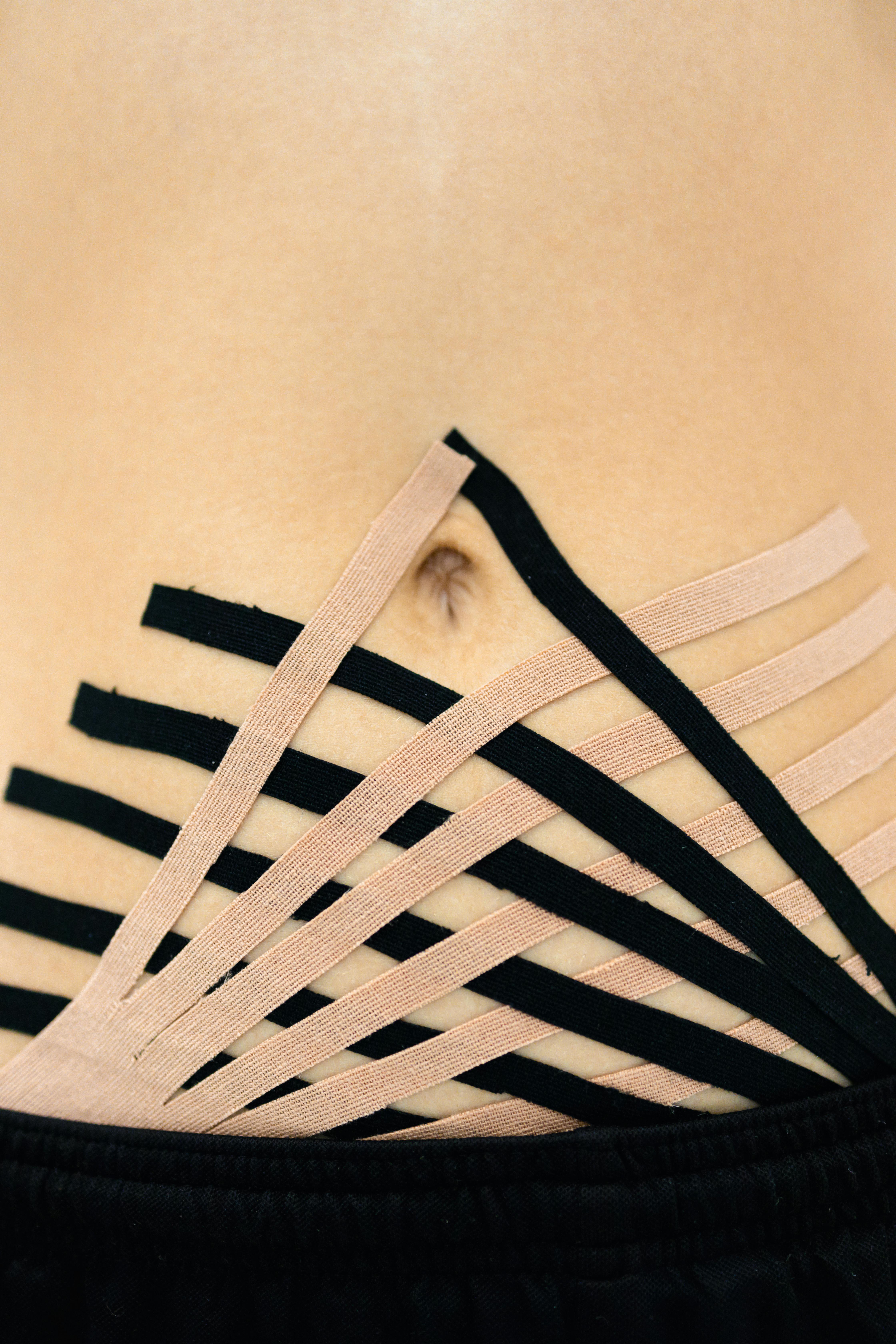 medical plasters on a person belly