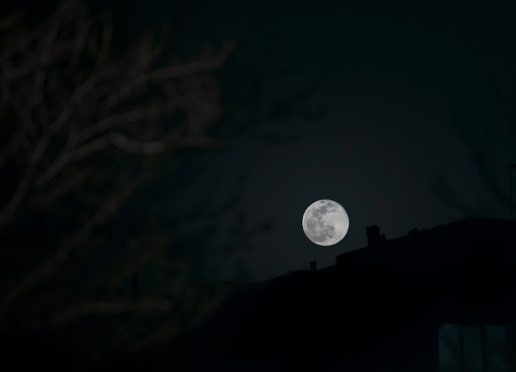 Full Moon In Dark Night Sky