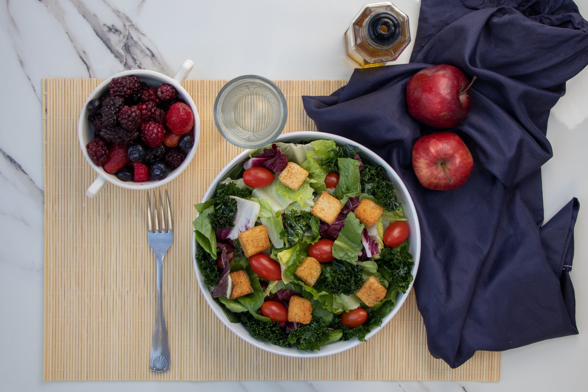 Caramel drizzled over fresh apple salad