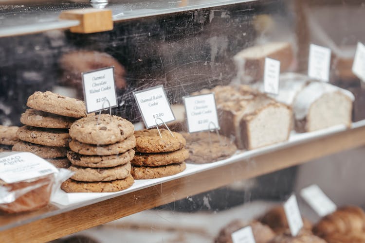 Various Tasty Pastry Placed On Counter