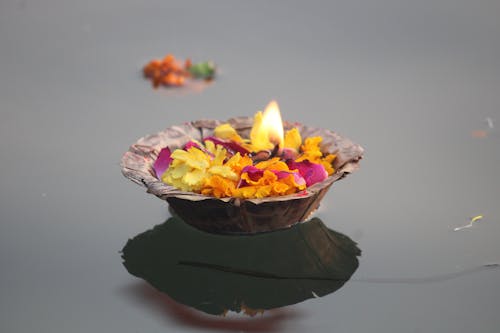 Free Candle with Flower Petals on Water Stock Photo