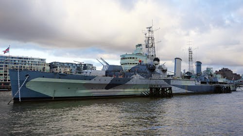 Navy Ship in a Harbor 