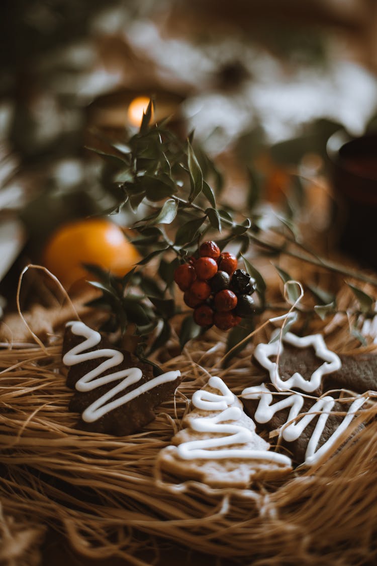 Cookies And Berries On A Woven Basket