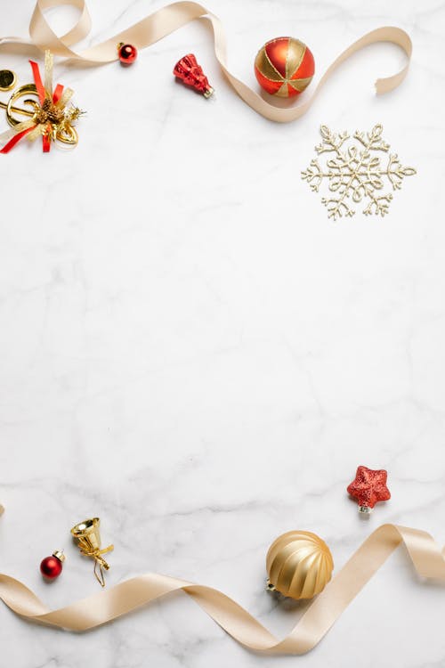 
A Marble Surface with Christmas Decorations