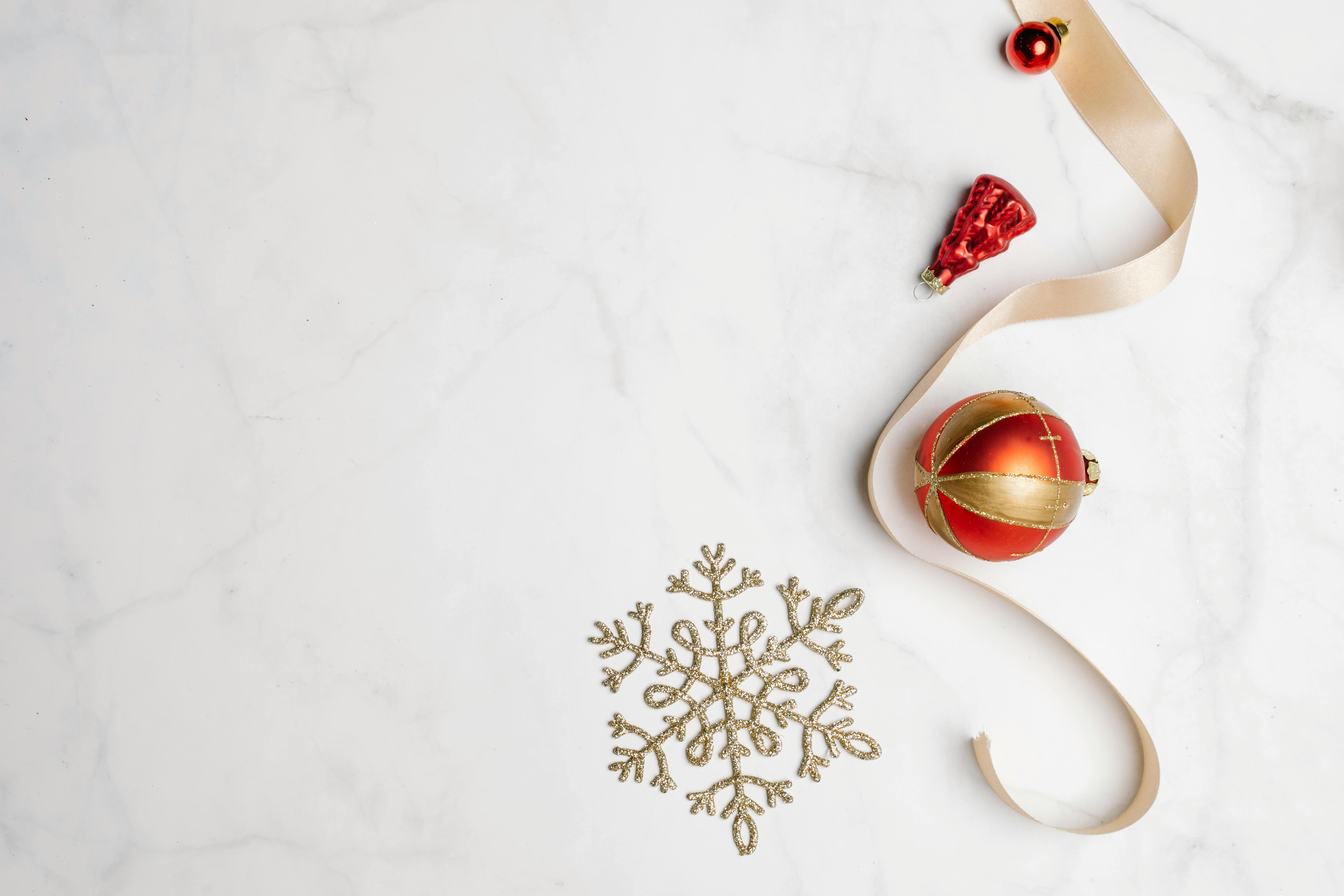 baubles and christmas decor on white background