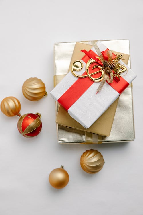 Gift boxes and baubles during Christmas holiday