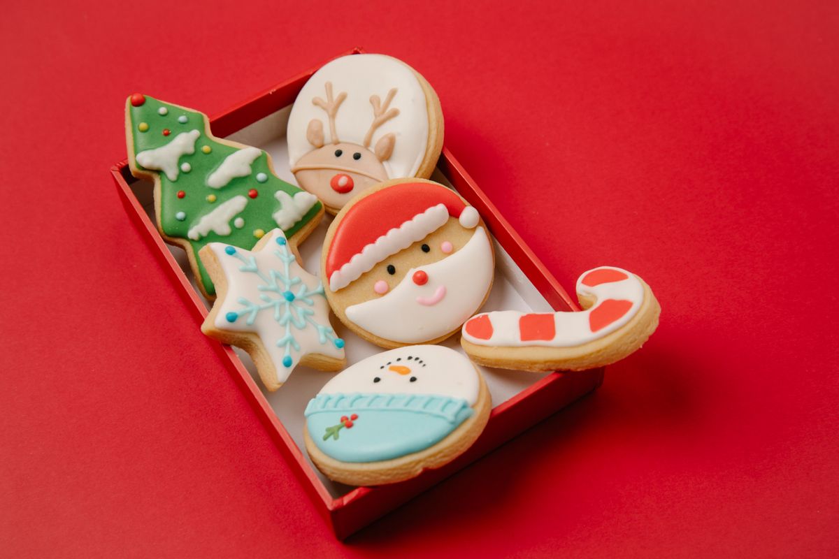Festive Christmas cookies in a box for cookie gift boxes