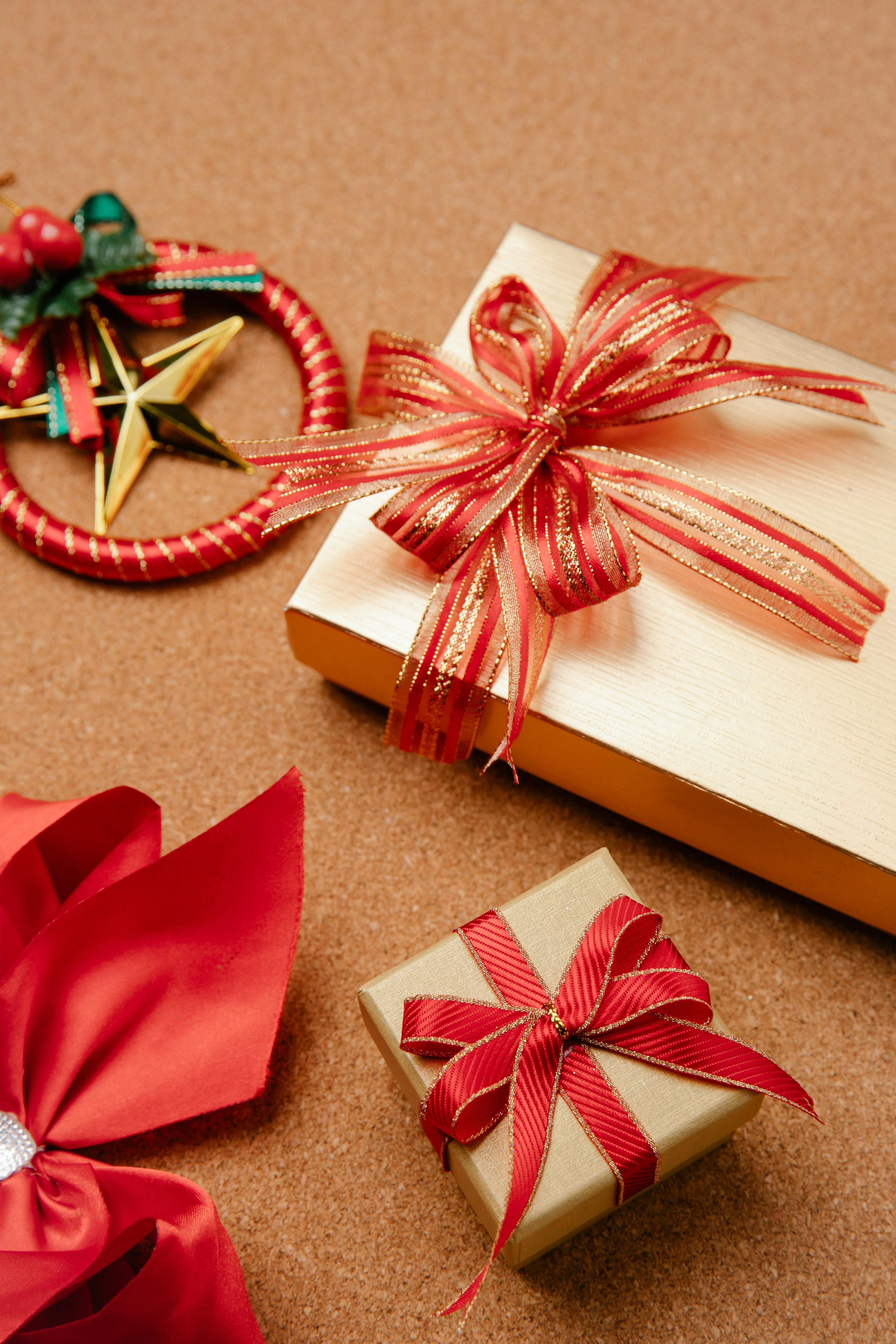 big and small boxes with christmas presents on table