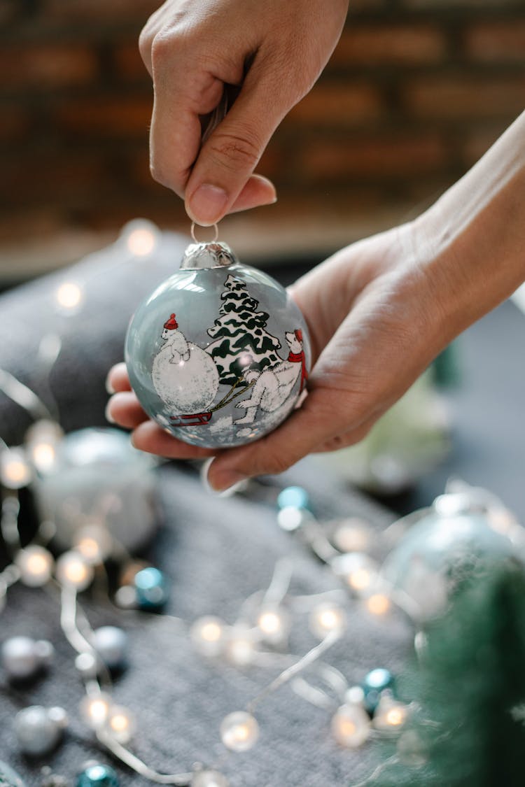 Decorative Bauble With Painted Christmas Picture