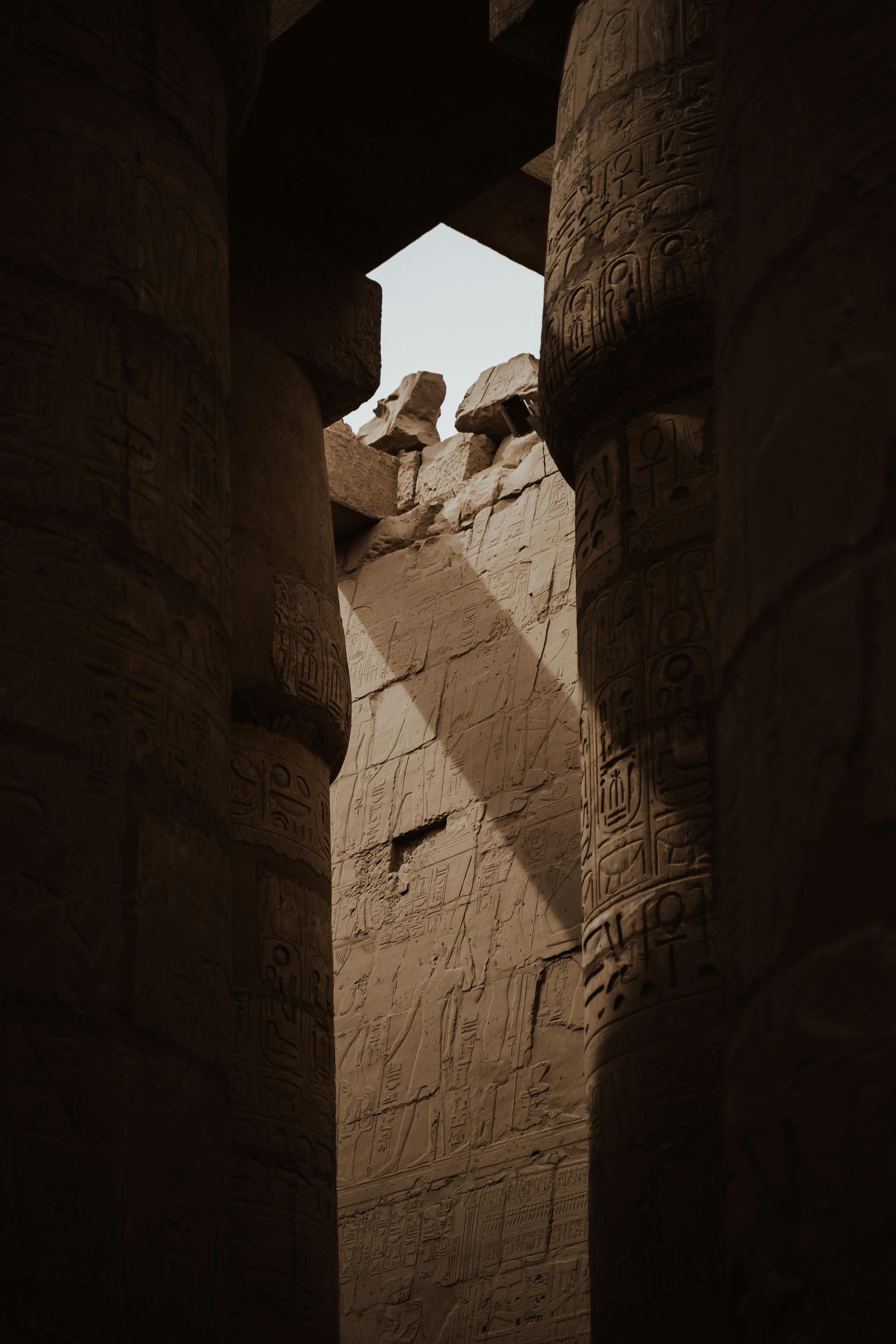 A captivating view of the ancient Karnak Temple ruins in Luxor, Egypt.