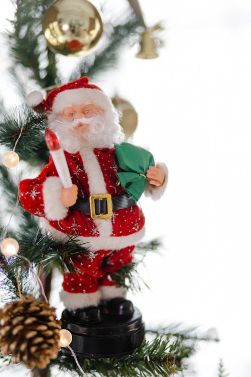 Santa Claus toy on Christmas tree