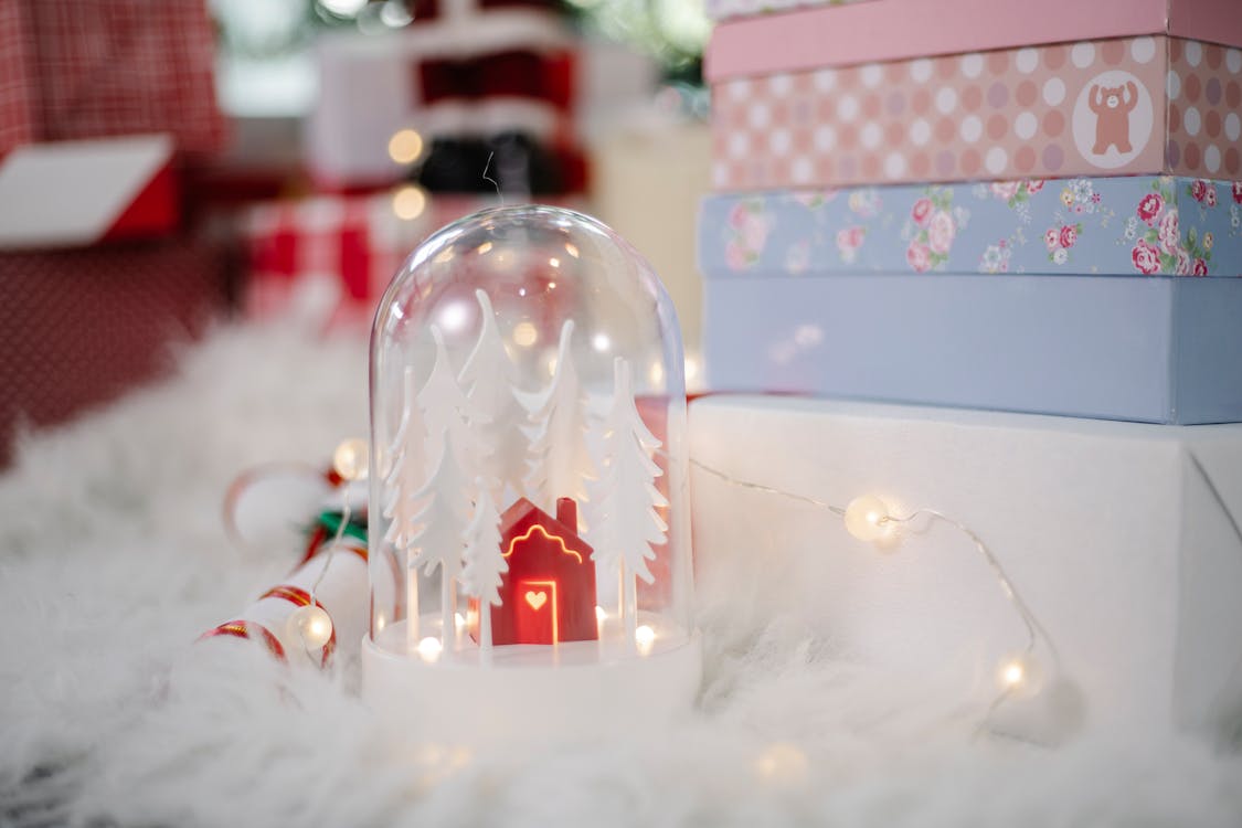 Christmas decoration with stack of boxes for gifts