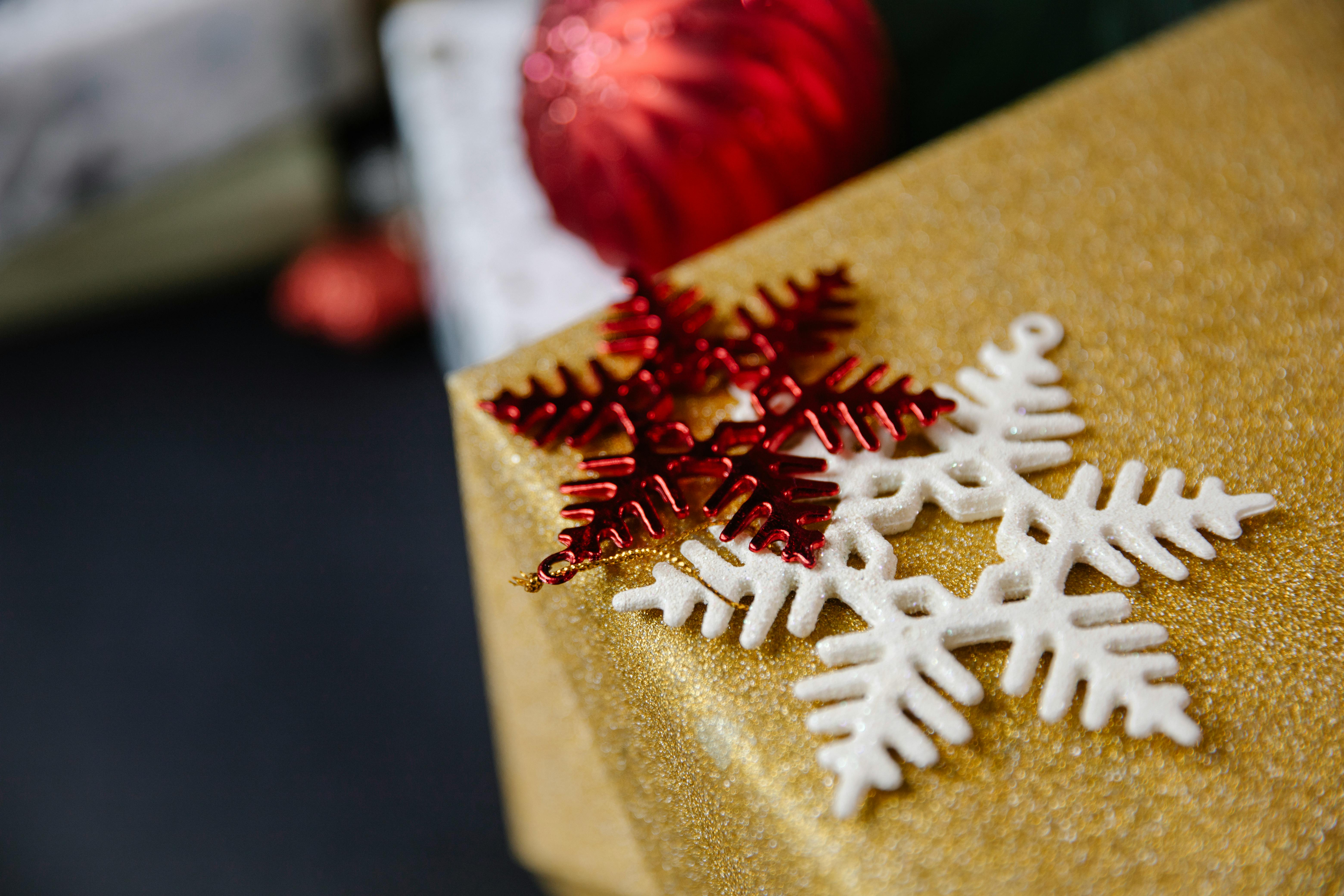 decorative christmas elements in light room on table