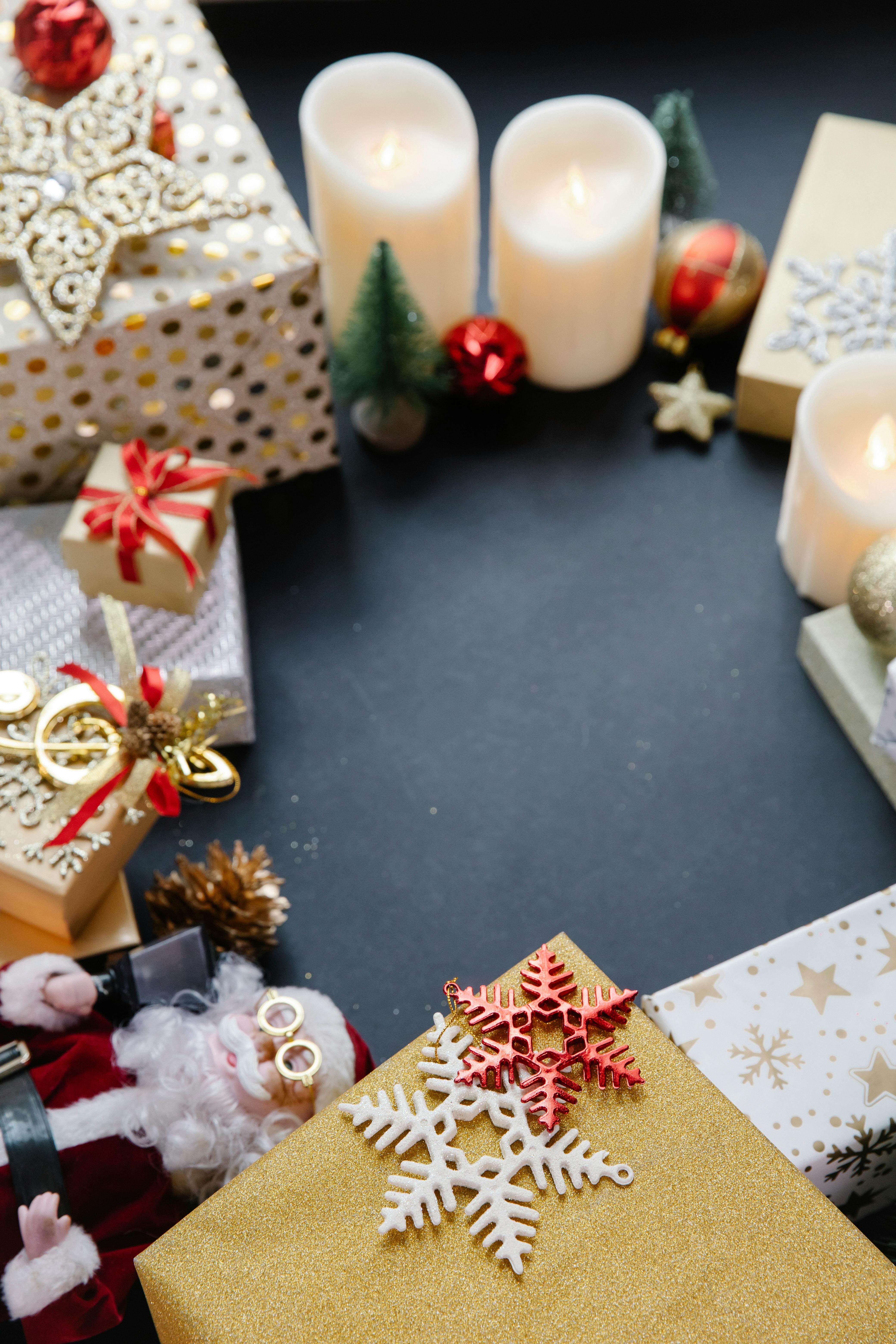 decorative elements for christmas in light room on black table