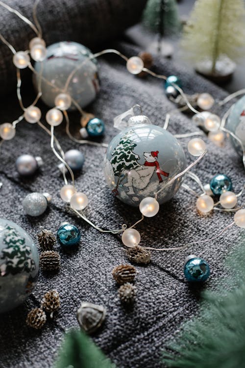 Decorative balls and garland during New Year holiday