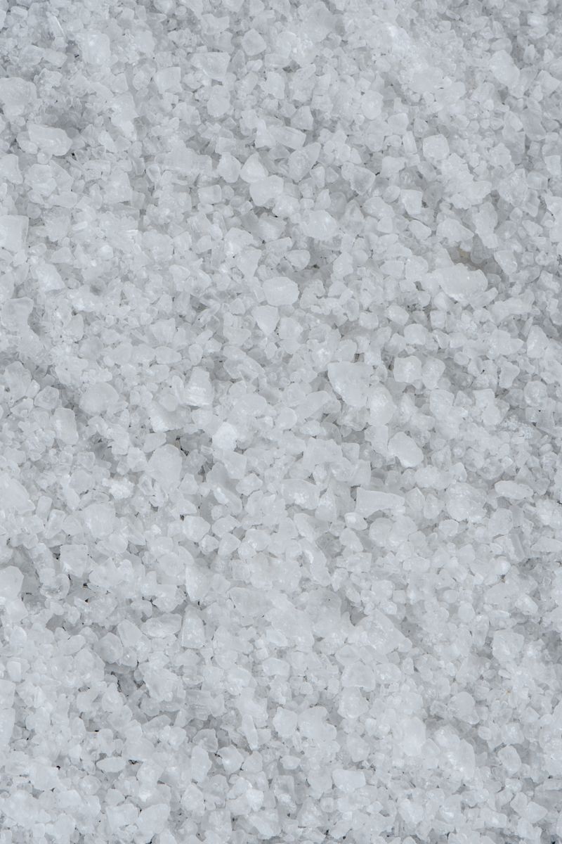 Coarse white salt crystals detailed close up