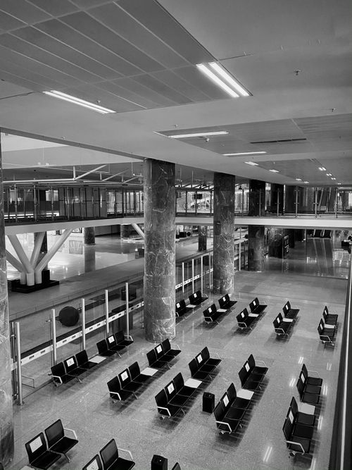 Free Spacious and empty İzmir airport terminal with modern architectural design. Stock Photo