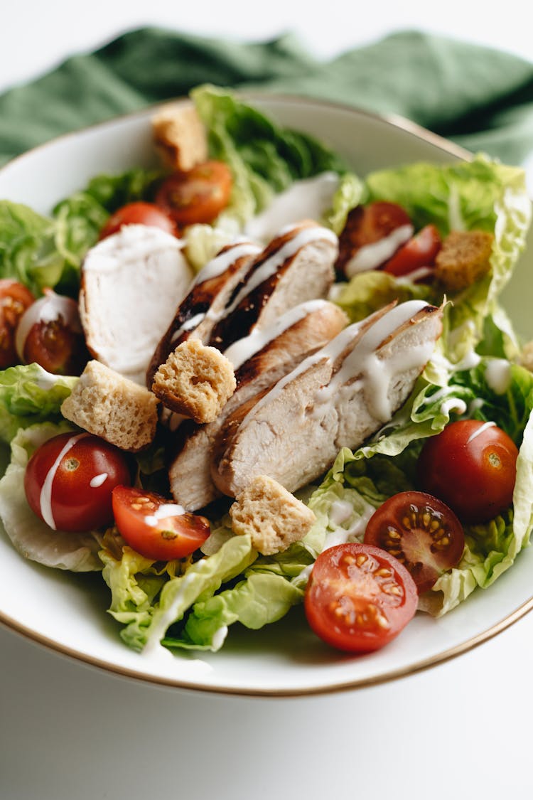 
A Close-Up Shot Of A Delicious Caesar Salad