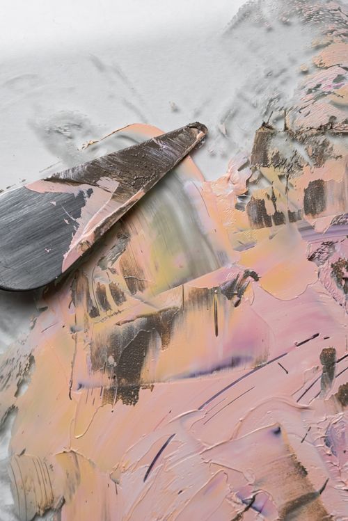 Free Close-up of textured abstract art created with a palette knife on canvas. Stock Photo
