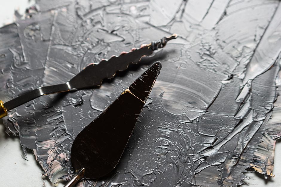 Thick paint holds the mark of the knife