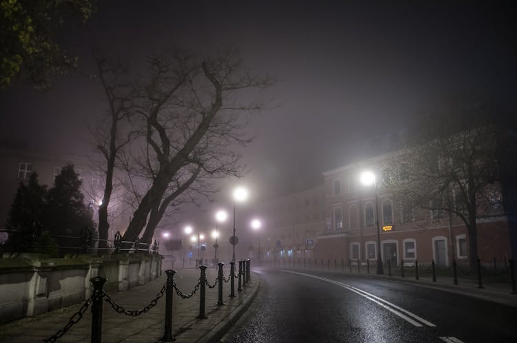 Alley With Streetlights In Night City