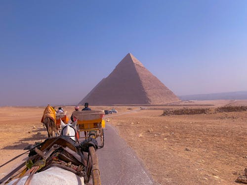 Great Pyramid of Giza under a Blue Sky