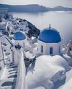 Blue Domed Church and Houses in Santorini