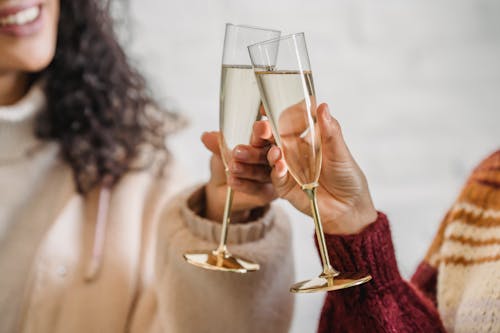 Free Friends clinking glass of champagne while celebrating occasion Stock Photo