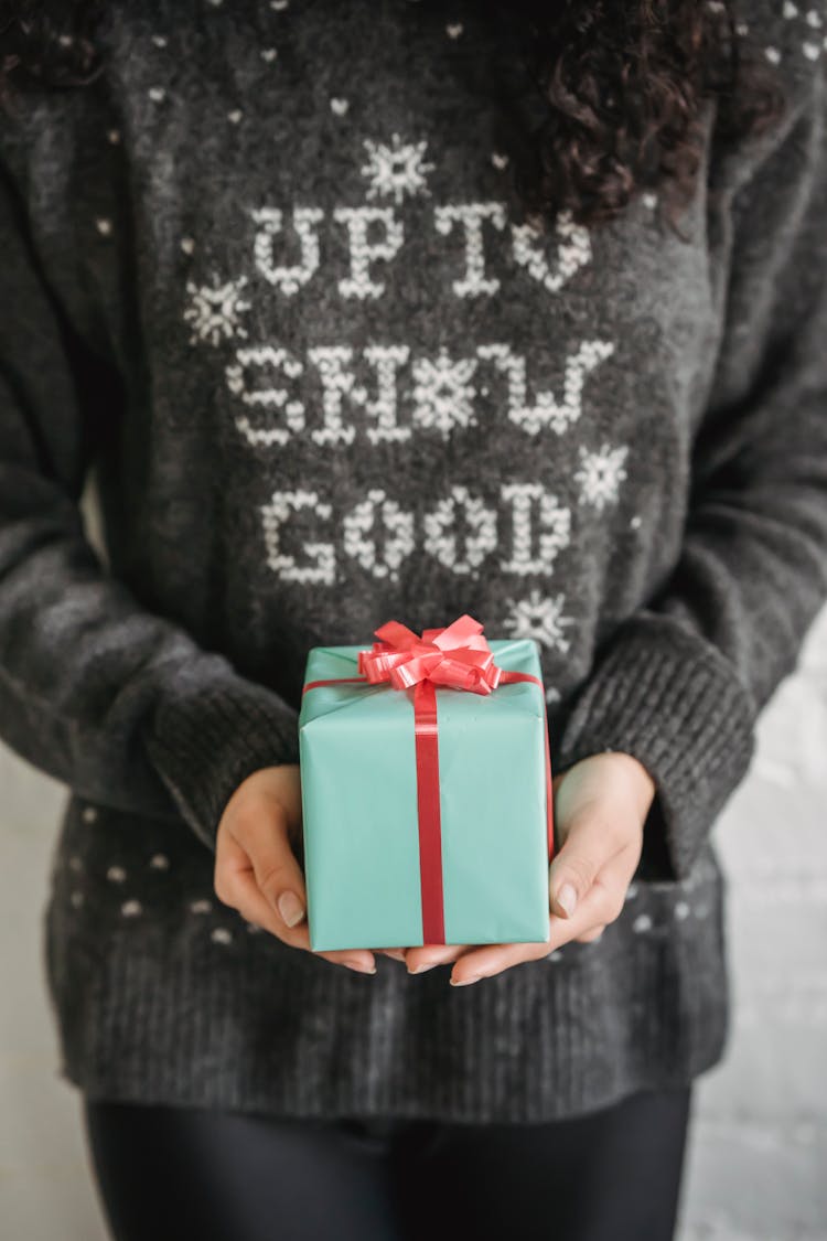 Woman With Gift Box For Christmas