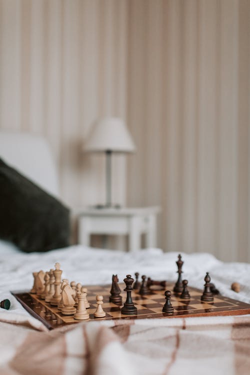 Free A Game of Chess Set over the Bed Stock Photo