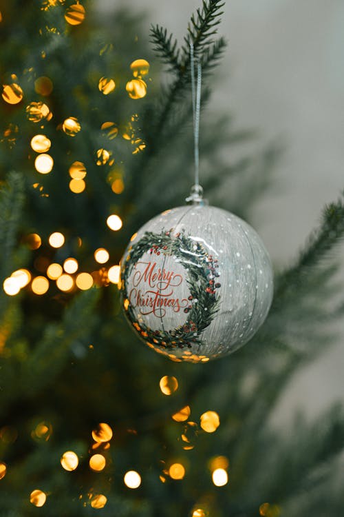 White Christmas Bauble in Close-Up Photography