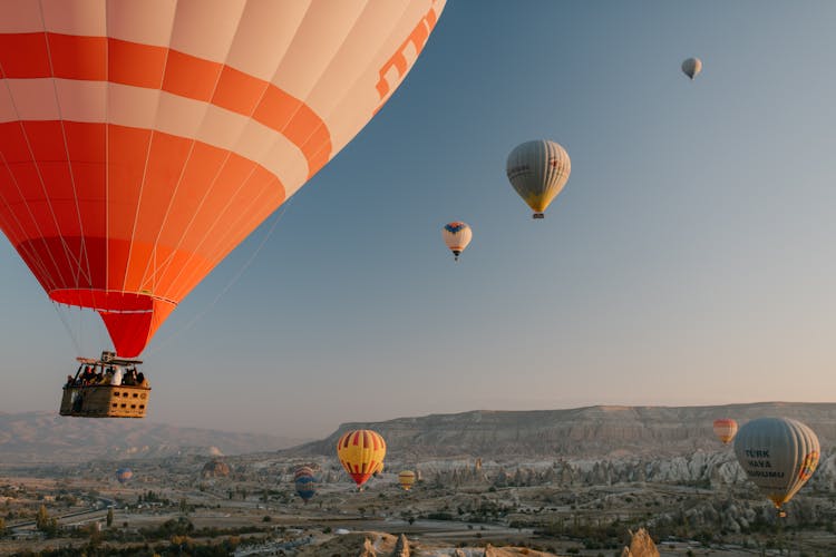 Colorful Air Balloons Flying Over Old Eastern City