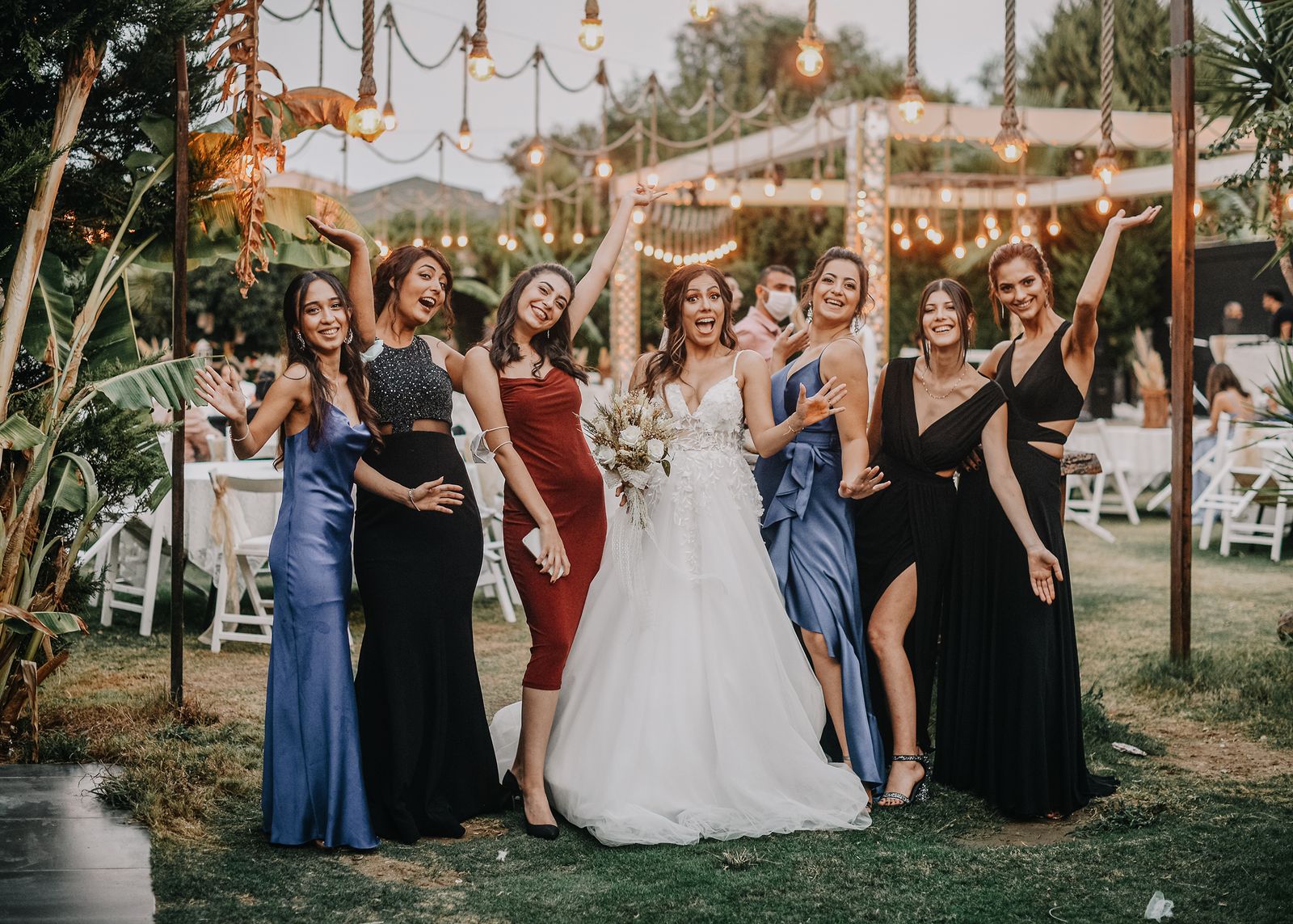 Friends posing together at a celebration