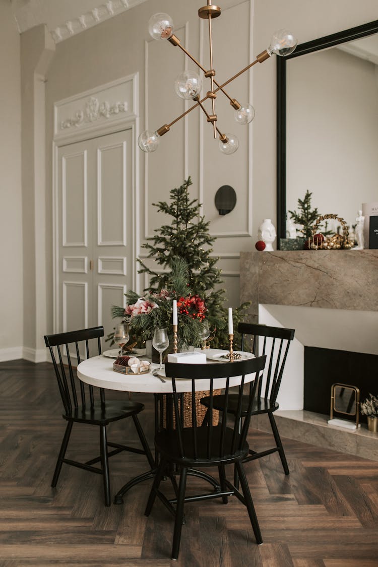 Chandelier Above A Table