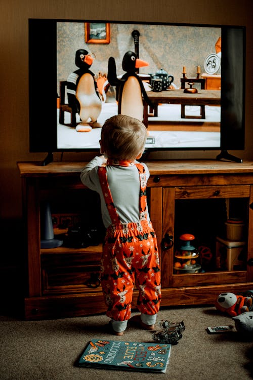 Boy Standing in Front of a Television