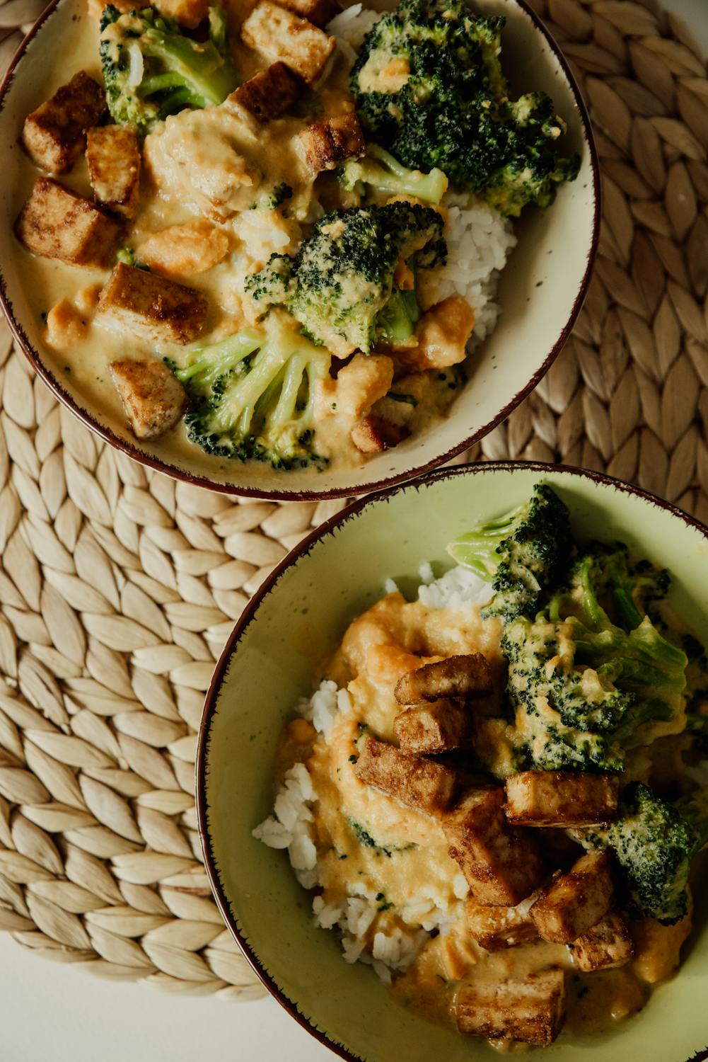 tofu, broccoli curry on rice