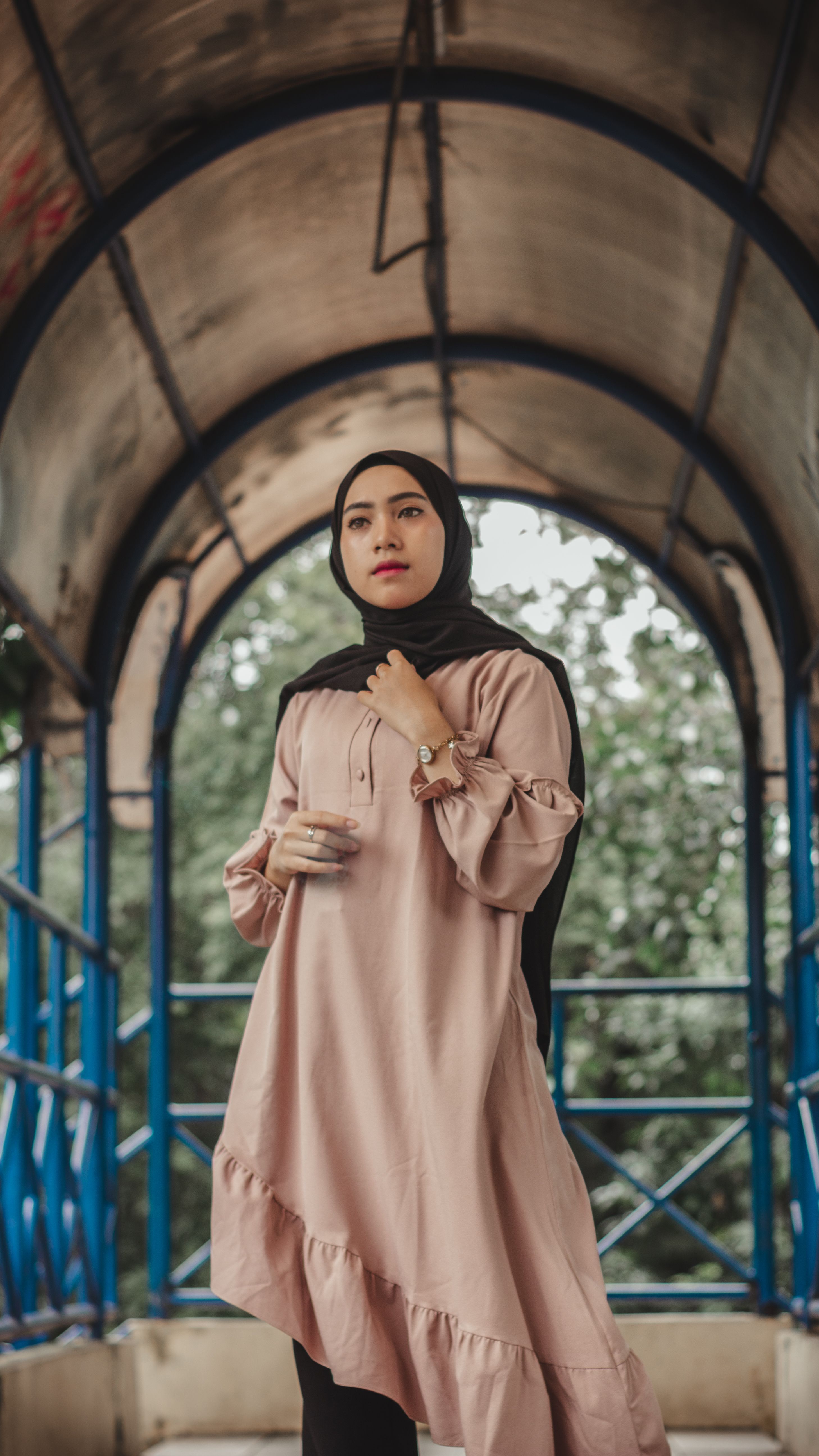 Muslim lady in dress and headscarf 